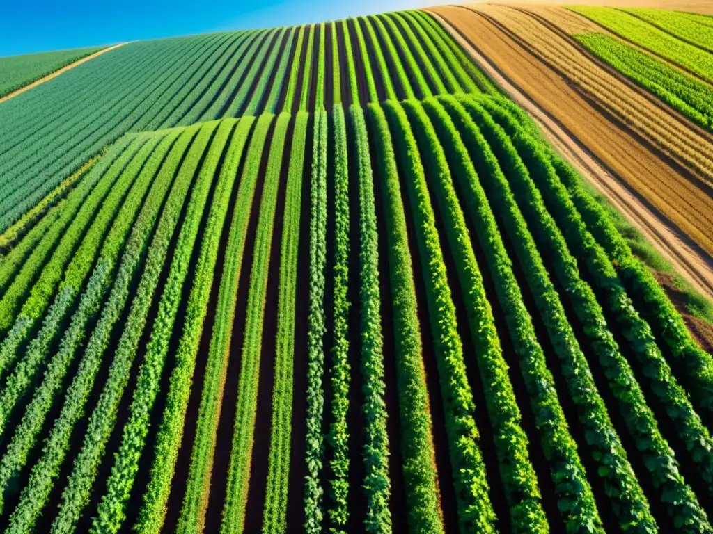 Agricultura inteligente con sensores y suelos: campos verdes y tecnología avanzada trabajando en armonía bajo el cálido sol