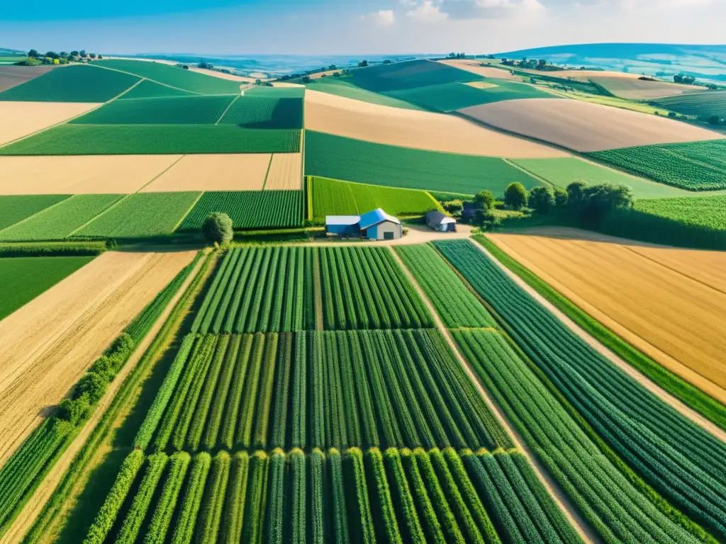 Implementar IoT en la Agricultura Rural: Paisaje rural moderno con tecnología agrícola integrada en tradición