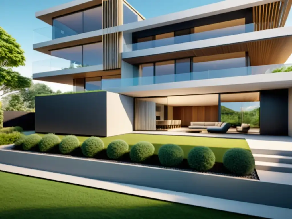 Aplicaciones de realidad aumentada en arquitectura: Imagen 8k ultradetallada de diseño arquitectónico moderno en realidad aumentada, resaltando detalles intrincados y fusión con entorno real