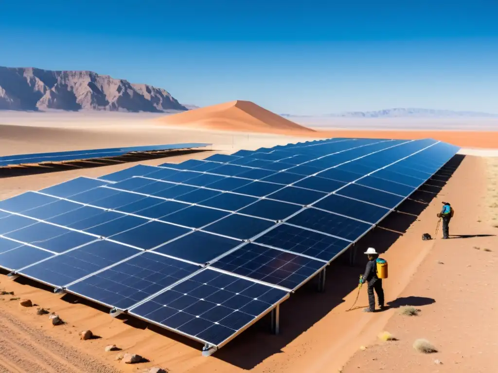 Avances en mantenimiento de energías limpias: Ingenieros y drones optimizan modernos paneles solares en el desierto