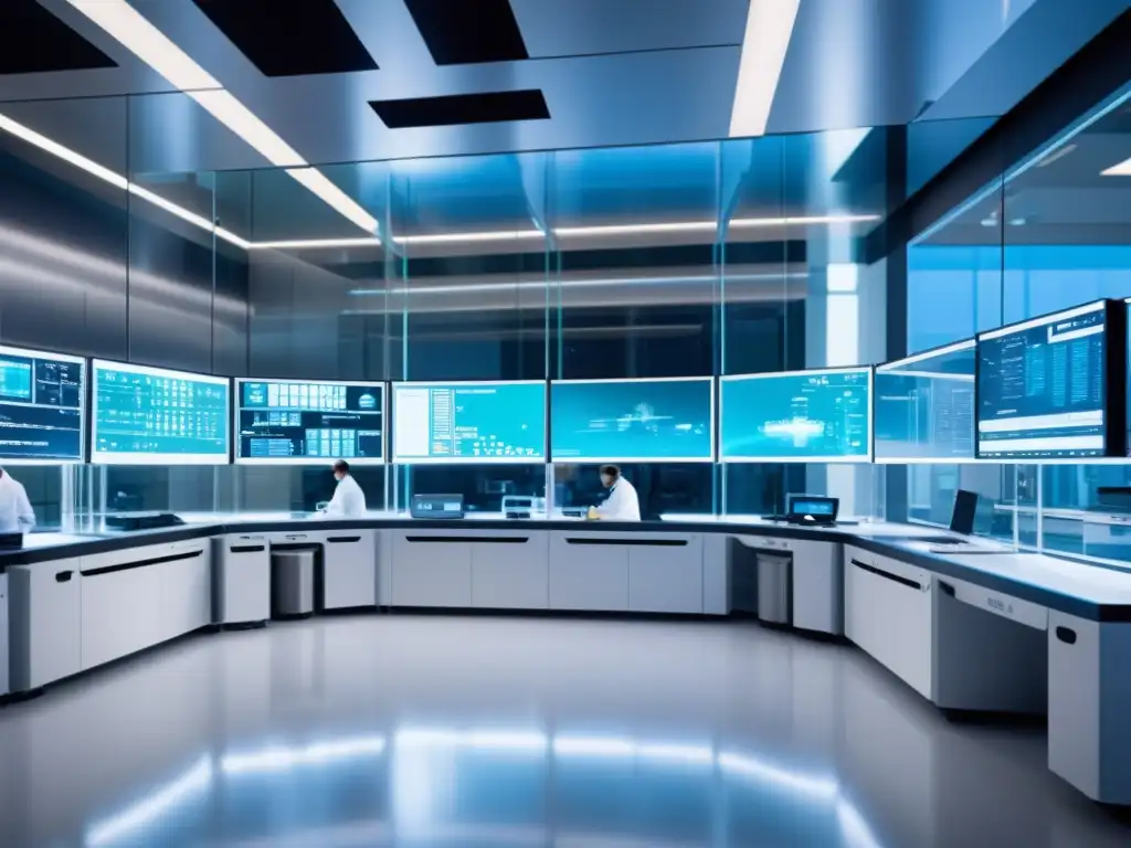 Instalación de investigación médica futurista con tecnología de IA y equipos robóticos Avances en investigación médica con IA: Instalación de investigación médica moderna con tecnología AI y equipo robótico de vanguardia
