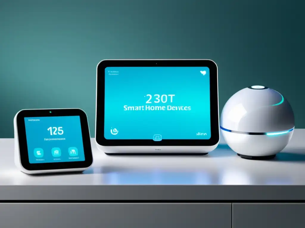 Avances tecnológicos IoT en Salud: Un hogar moderno con dispositivos médicos futuristas integrados en un ambiente minimalista y conectado, mejorando la gestión de la salud