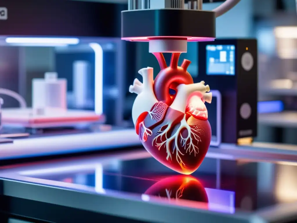 Avanzada impresión 3D médica de corazón humano en laboratorio futurista