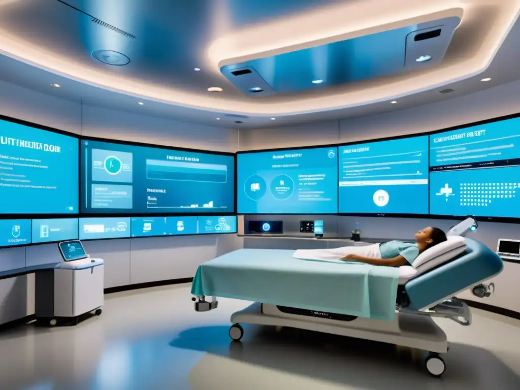 Avanzada habitación de hospital futurista con IoT en telemedicina: salud global