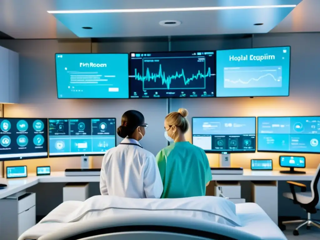 Avanzada sala de hospital con IoT integrado, monitoreo médico y equipo moderno