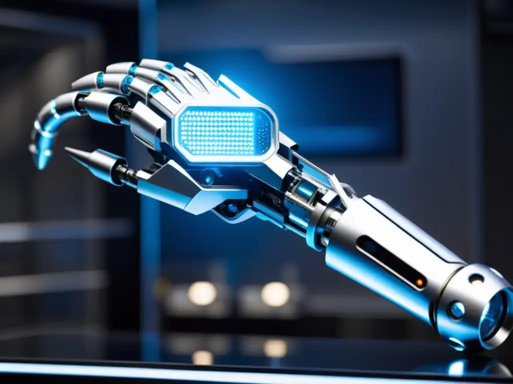 Un brazo robótico de diseño futurista en un laboratorio de alta tecnología, muestra el impacto de la inteligencia artificial