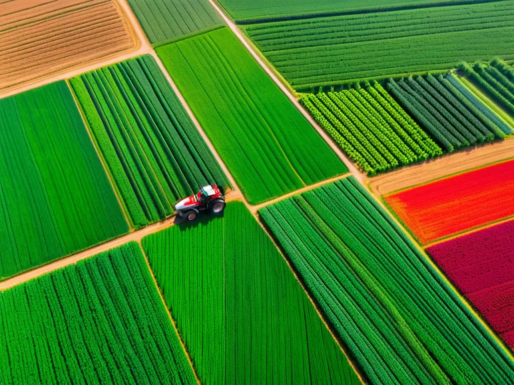 Un campo exuberante y vibrante con maquinaria de agricultura de precisión en operación, mostrando la eficiencia de la agricultura de precisión 5G