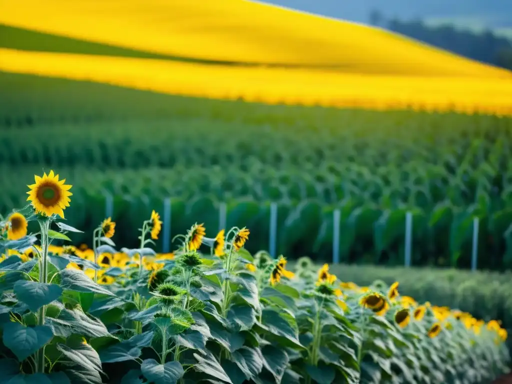 Un campo de girasoles en biodiesel como alternativa energética sostenible