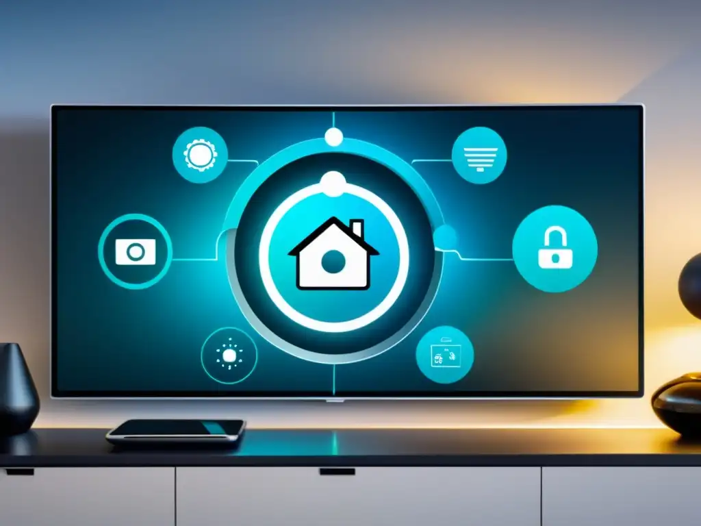 Una casa futurista con soluciones seguridad IoT interconectado: dispositivos modernos y avanzados garantizan un hogar seguro y eficiente