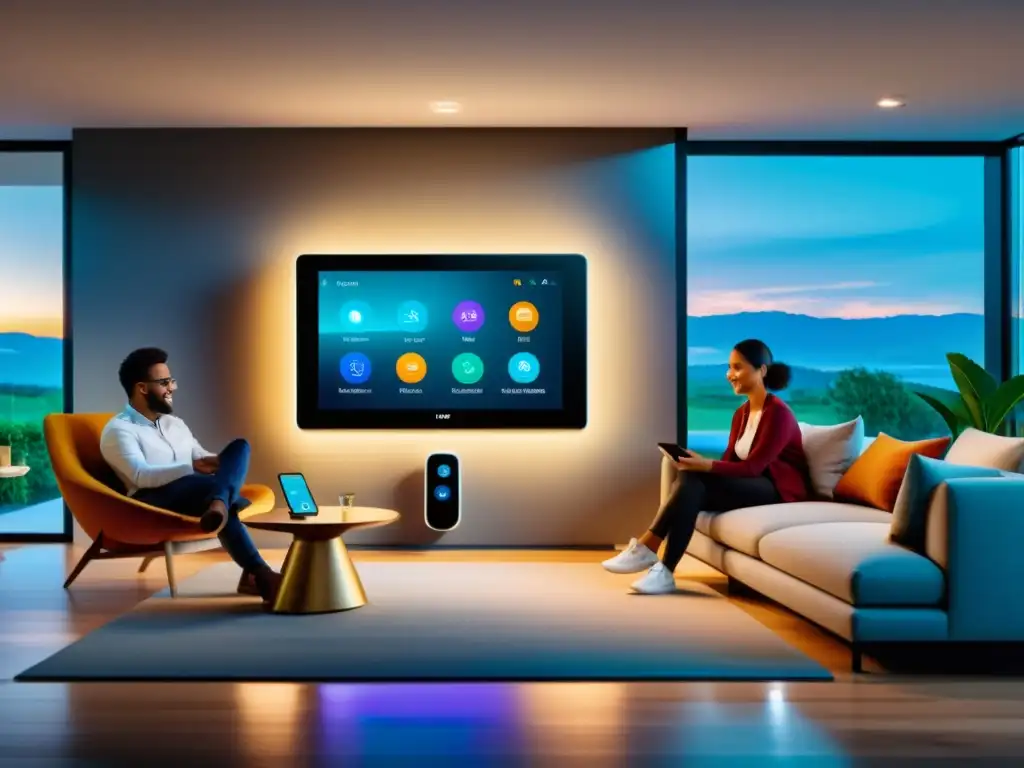 Hogar inteligente inclusivo con IoT y accesibilidad Una casa inteligente inclusiva con tecnología IoT para hogar inclusivo, donde la diversidad se integra con la tecnología para mejorar la accesibilidad