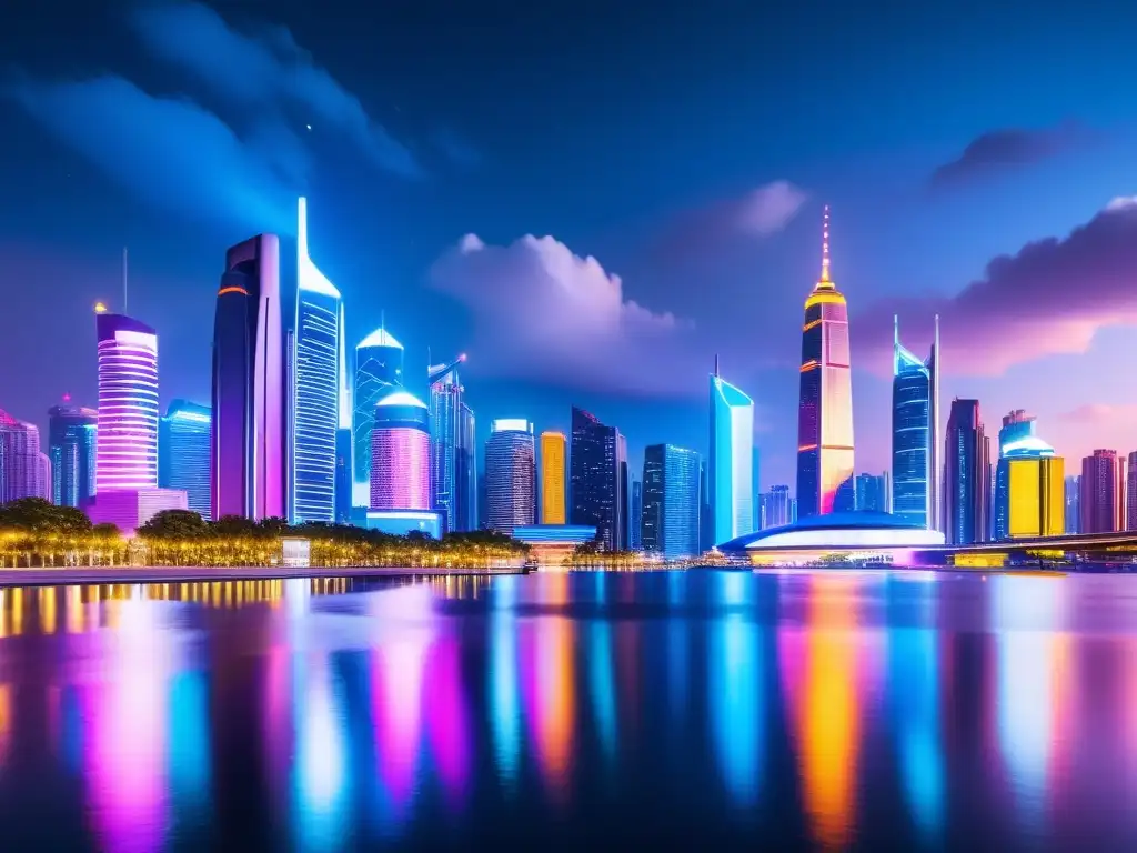 Metrópolis futurista en 8K: luces neón y arquitectura innovadora Una ciudad futurista iluminada por luces de neón, con arquitectura innovadora y energía dinámica