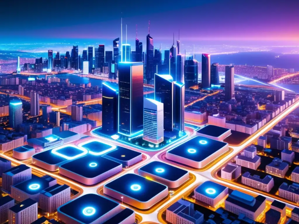 Metrópolis futurista con 5G y privacidad digital Una ciudad futurista de noche, con redes 5G integradas sutilmente