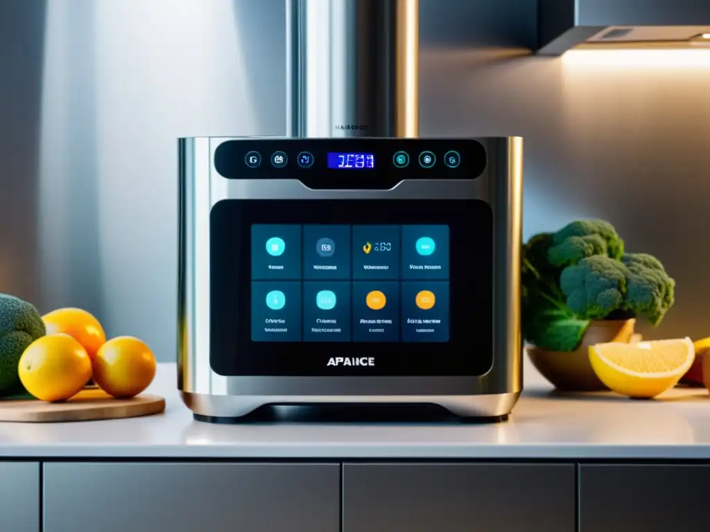 Una cocina futurista de alta tecnología con Inteligencia Artificial en nutrición personalizada