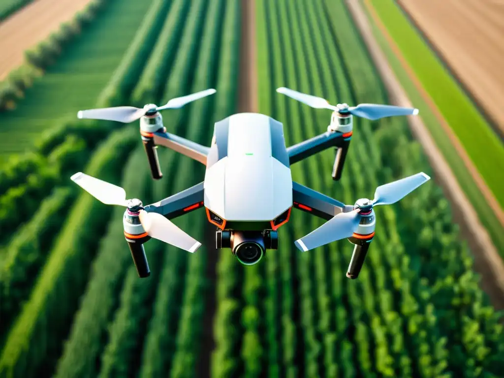 Dron agrícola de precisión sobrevolando cultivos