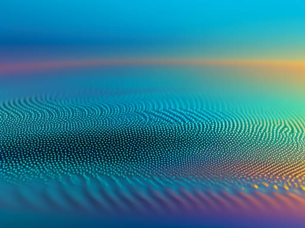 Nanoestructuras fotónicas: paisaje iridiscente Detallada imagen de un cristal fotónico nanoestructurado en tonos iridiscentes, evocando una ciudad futurista