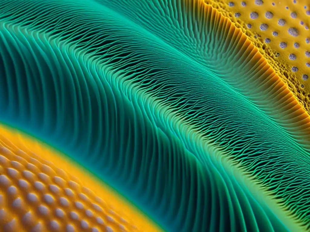 Detalle fascinante de superficie nanotexturizada con recubrimientos nanotecnológicos para materiales