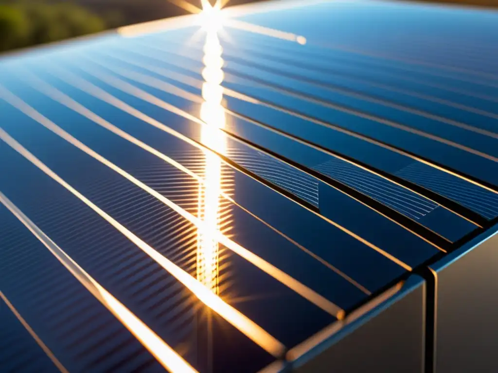 Detalle impactante de panel solar con nanotecnología, reflejando luz solar