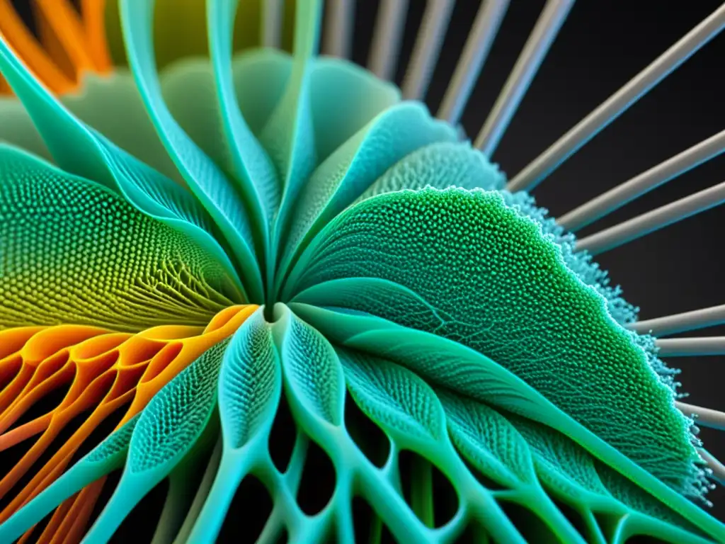 Detalle en 8k de nanofibras para materiales avanzados, mostrando una red intricada de colores vibrantes