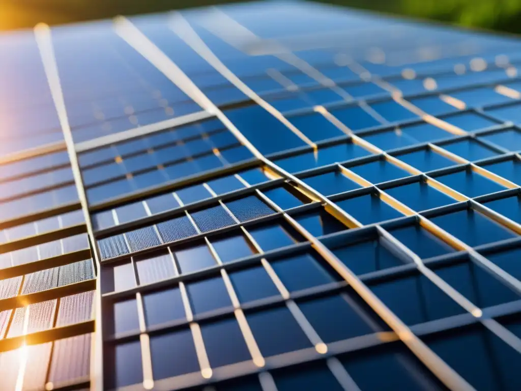 Detalle de panel solar con nanotecnología para captar energía solar en una ciudad futurista