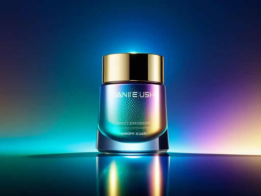 Detalle ultrapreciso de producto cosmético de nanotecnología, reflejando innovación y sofisticación