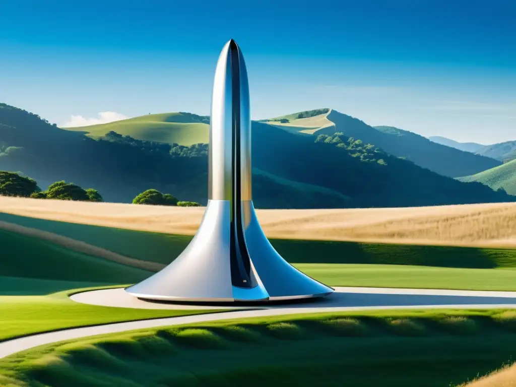 Un diseño futurista y eficiente de aerogenerador sin aspas destaca en un paisaje natural