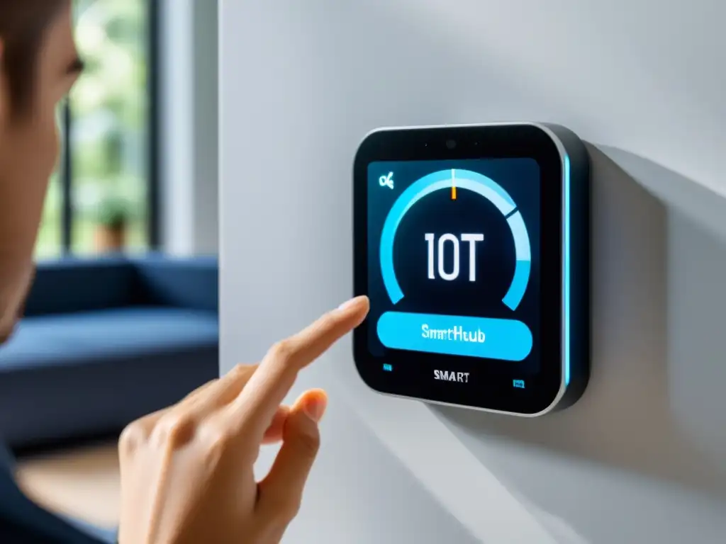 Dispositivo IoT moderno mostrando la importancia de las actualizaciones de firmware para la seguridad en un entorno limpio y bien iluminado