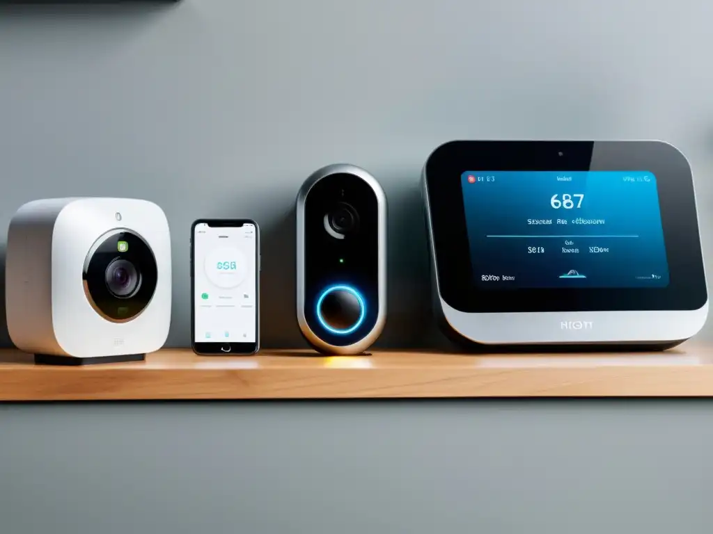 Dispositivos IoT integrados en un hogar moderno, transmitiendo tecnología avanzada y tranquilidad