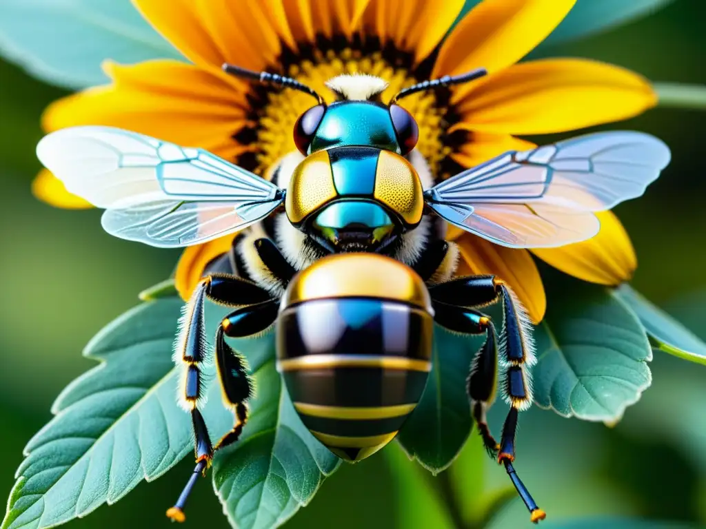 Dron robótico polinizador con alas delicadas, en contraste con la flor vibrante