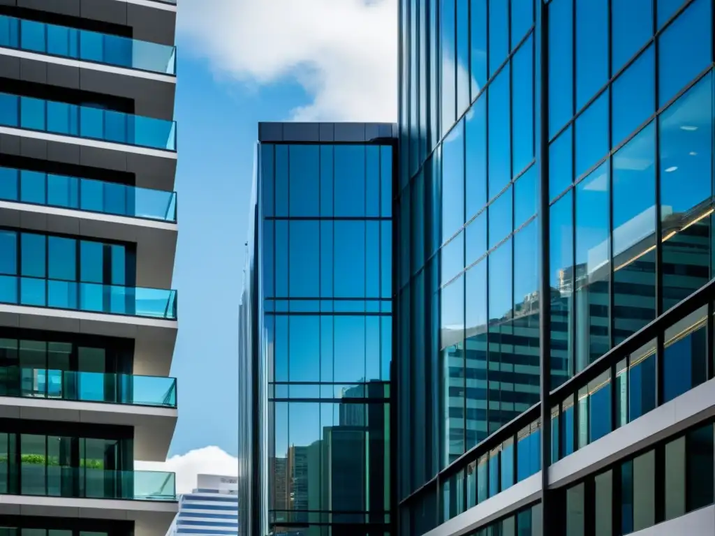 Edificio moderno con sistemas de seguridad futuristas integrados Edificio de oficinas moderno con sistemas de seguridad futuristas integrados
