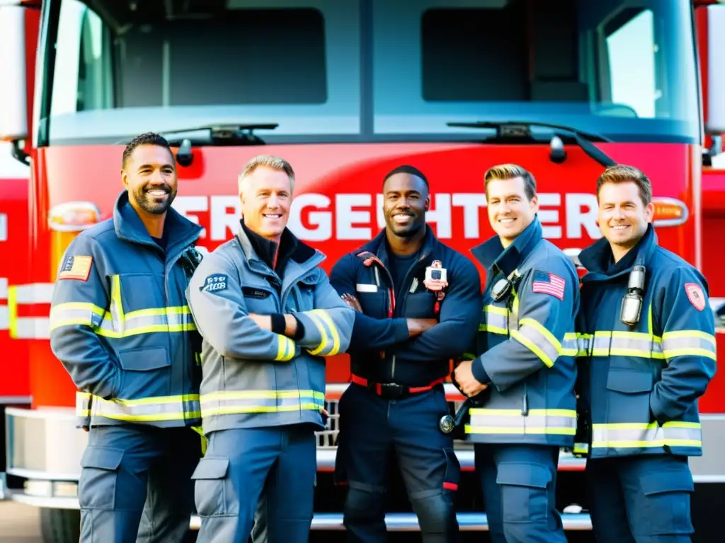 Un equipo de bomberos con tecnología de vanguardia y un camión de bomberos equipado con dispositivos IoT