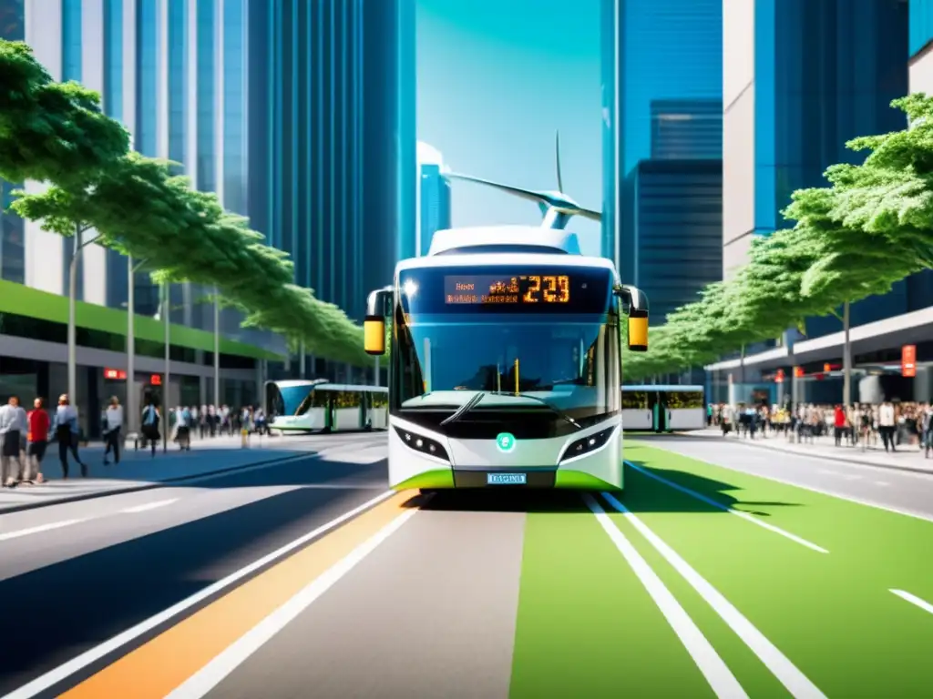 Escena futurista de transporte público quinta generación tecnologías en una bulliciosa ciudad moderna