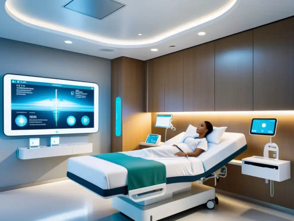 Escena hospitalaria futurista con tecnología IoT integrada