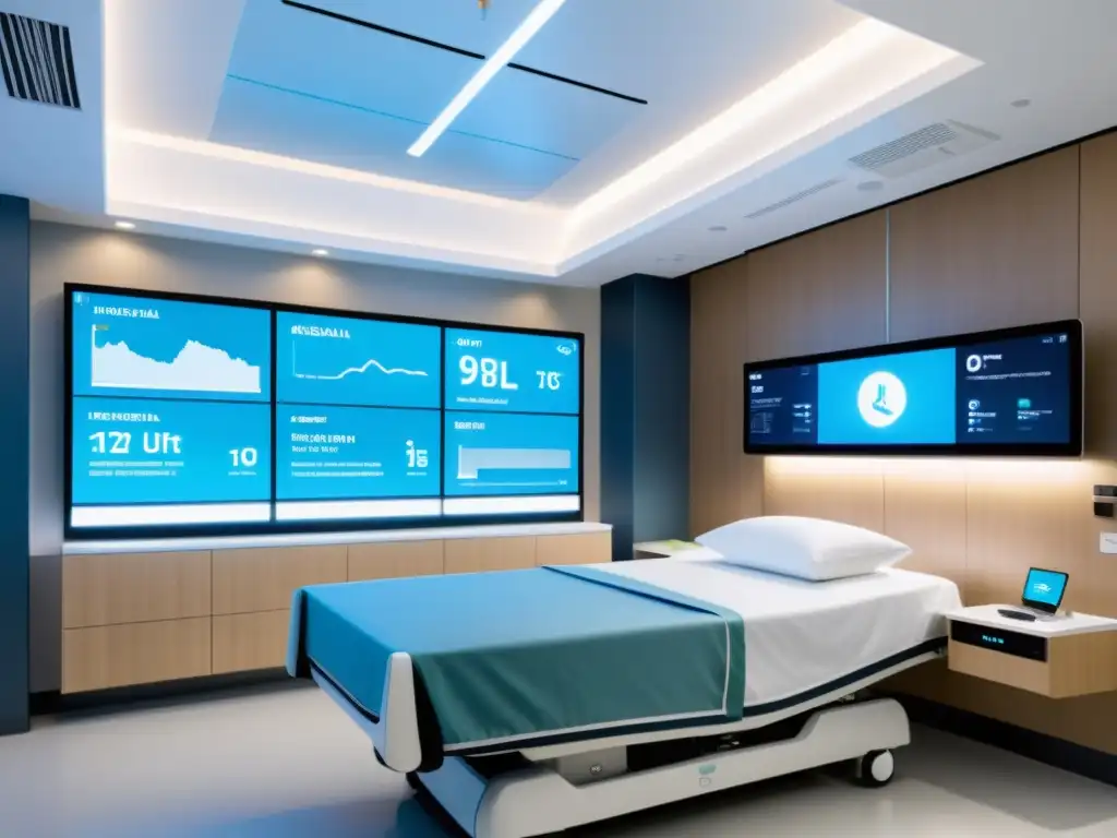 Espacio hospitalario futurista con innovaciones IoT para una atención médica eficiente y confortable