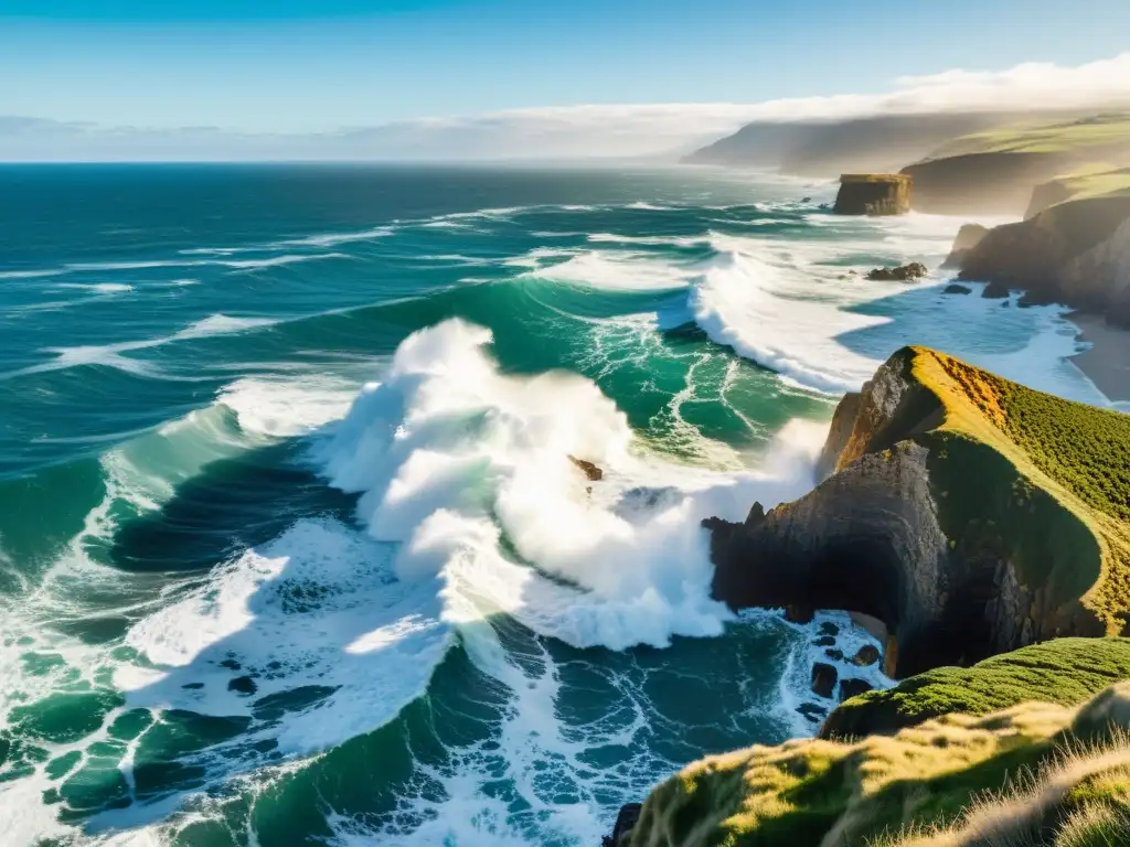 Espectacular costa con olas impactantes mostrando la fuerza y energía del mar