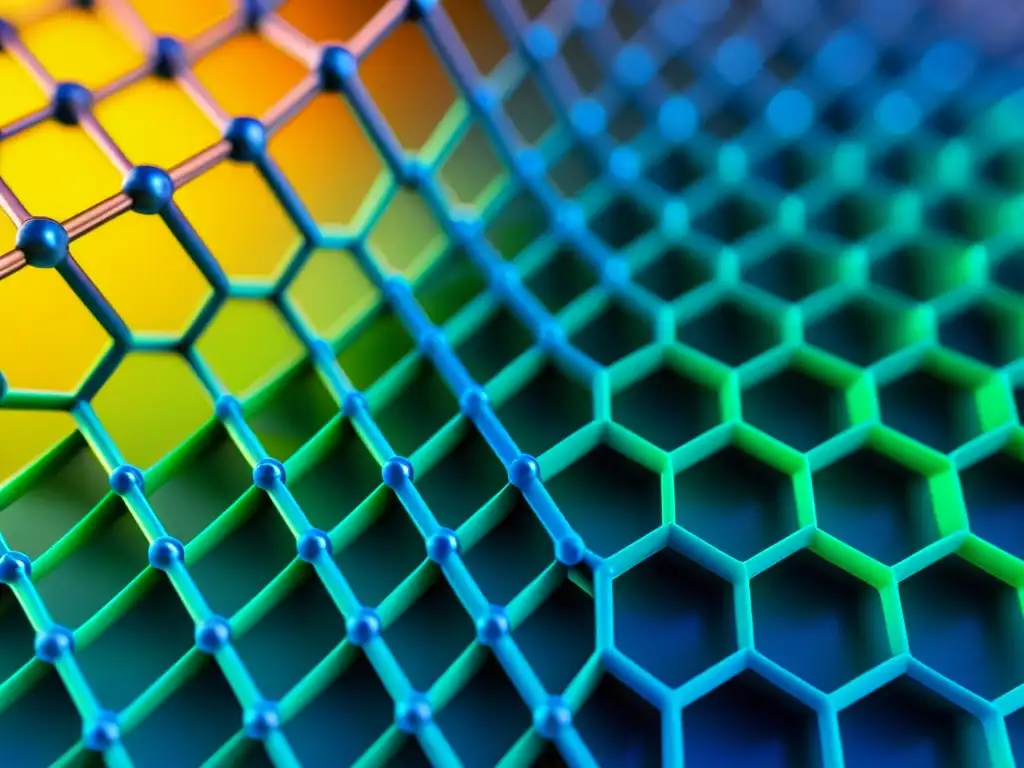 Una estructura de nanomateriales termoeléctricos eficientes, con átomos dispuestos en un patrón preciso y colores vibrantes que van de azul a verde