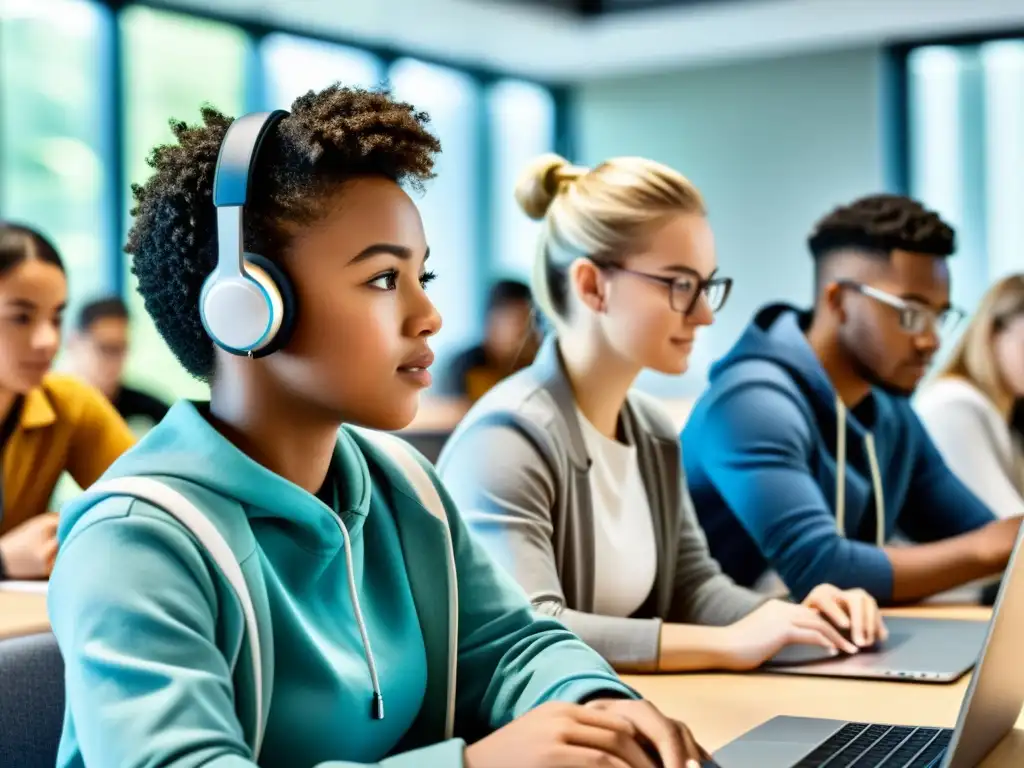 Estudiantes participando en un entorno de aprendizaje digital, destacando la protección de datos en educación digital