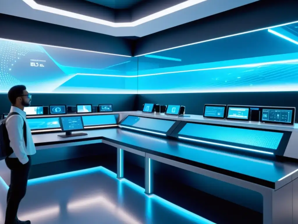 Virtual Science Lab: Innovación y Tecnología en 8k Estudiantes realizan experimentos en un laboratorio virtual futurista de ciencia, con avanzada tecnología y un ambiente innovador