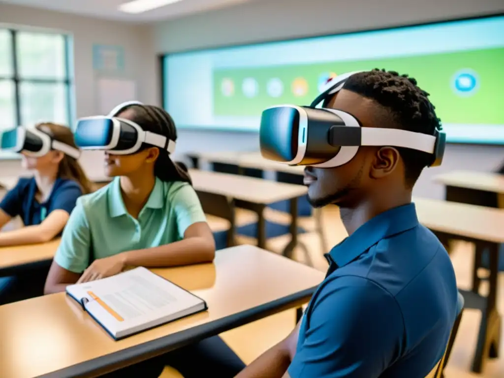 Estudiantes inmersos en simulación de realidad virtual para prevención acoso escolar