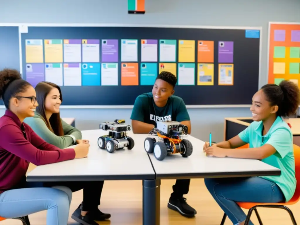 Estudiantes diversos colaboran en proyecto de robótica, destacando la importancia de la diversidad en robótica educativa