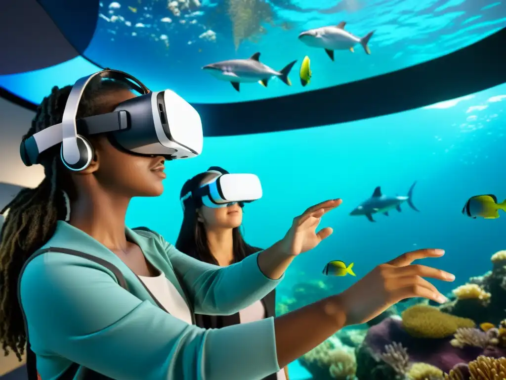 Estudiantes usando VR exploran vida marina en aprendizaje inmersivo con AR/VR