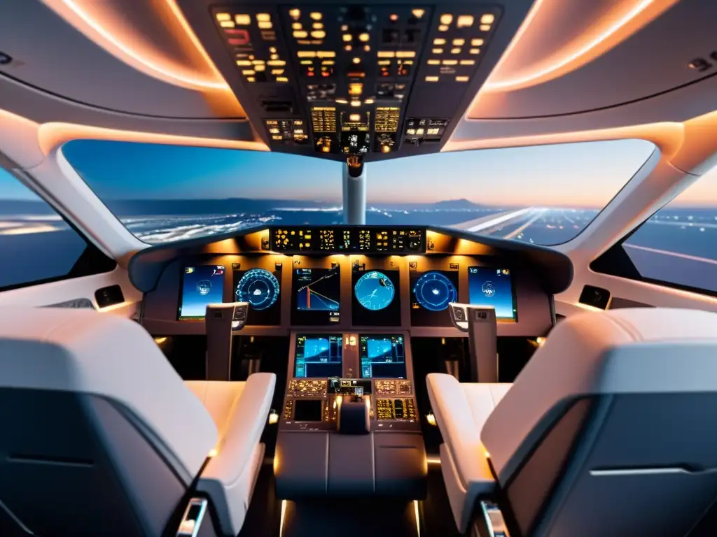 Diseño futurista de cabina de avión con tecnología IoT en la aviación segura