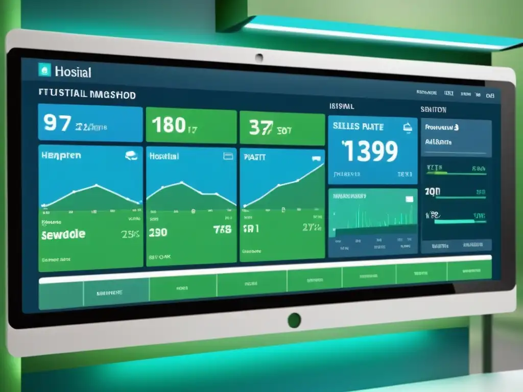 Dashboard futurista de gestión hospitalaria con IA para visualización de datos en tiempo real y toma de decisiones optimizada