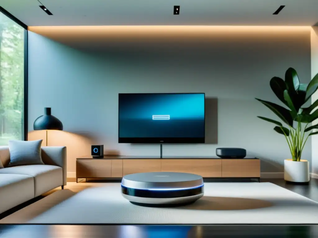 Living room futurista con personalización extrema con IoT en casa y elegante decoración moderna