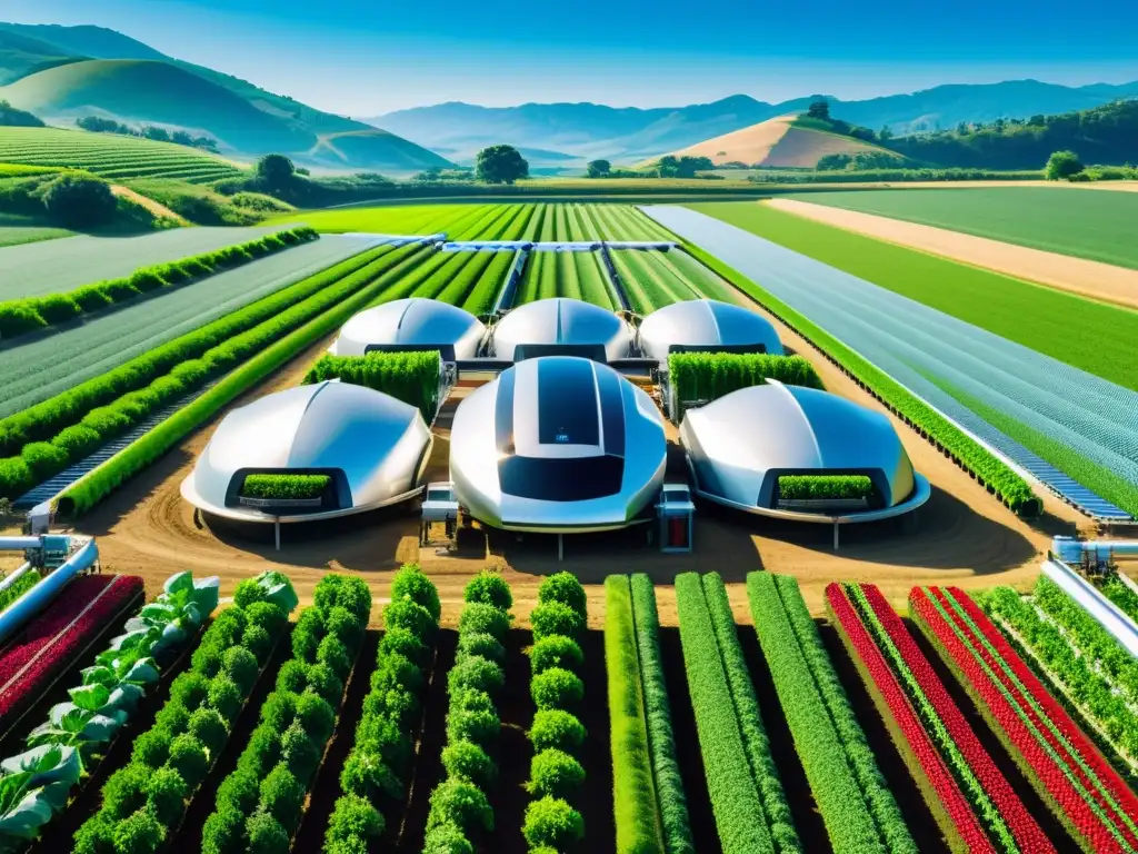 Una granja automatizada futurista con robótica en agricultura automatizada, en armonía con la naturaleza y eficiencia tecnológica