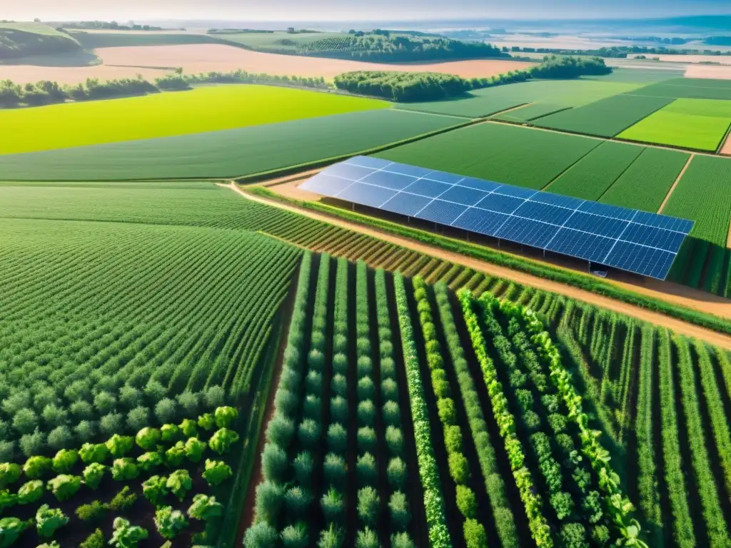 Granja del futuro con cultivos interconectados por tecnología IoT invisible, fusionando naturaleza y alta tecnología