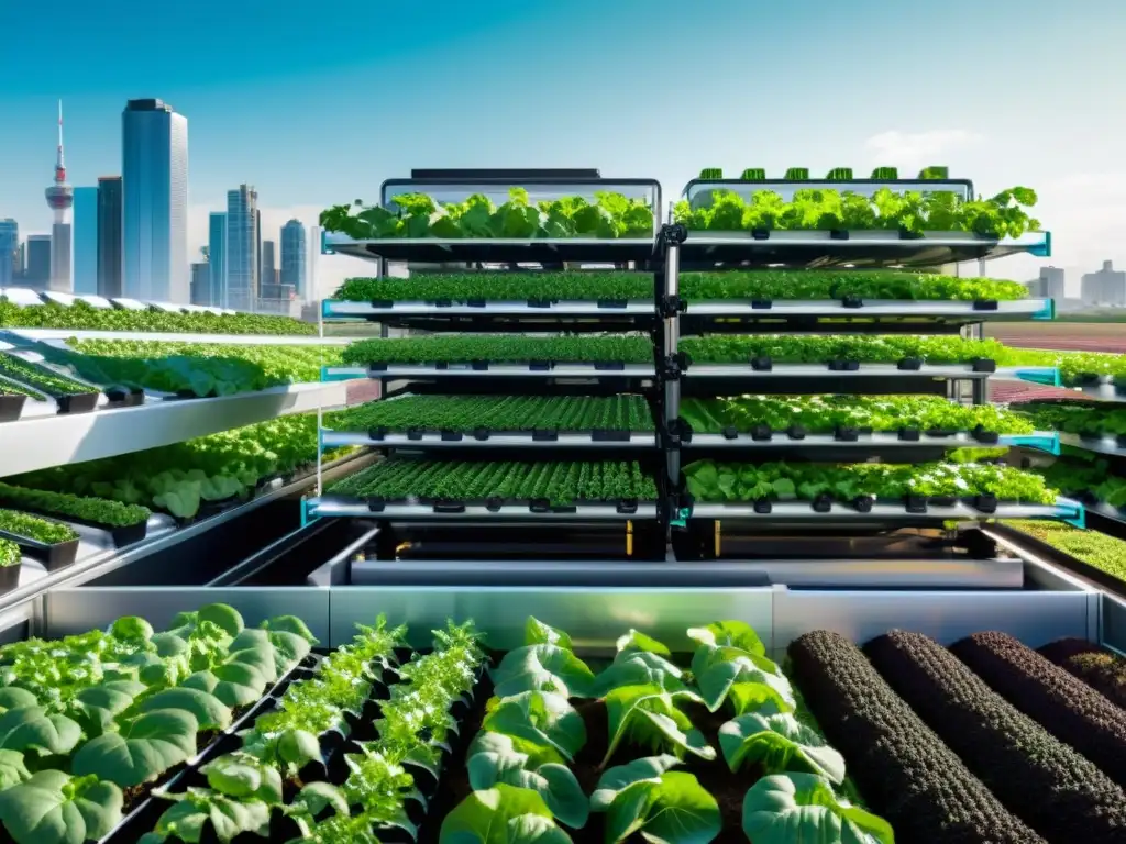 Una granja vertical automatizada del futuro con robótica en agricultura automatizada, integrando tecnología de vanguardia en la agricultura urbana