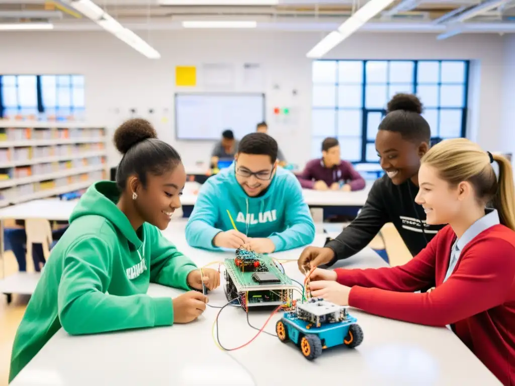 Un grupo diverso de estudiantes colabora en la integración de kits de robótica en el currículo escolar