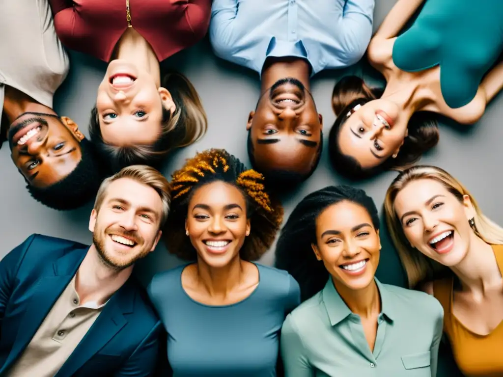 Grupo diverso de personas con expresiones faciales diversas, mirando a la cámara