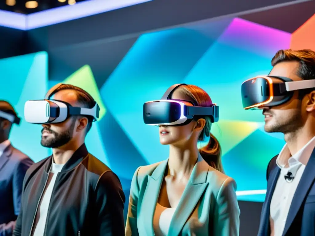 Grupo interactúa con hologramas en el Mobile World Congress, mostrando avances tecnológicos en realidad virtual y aumentada