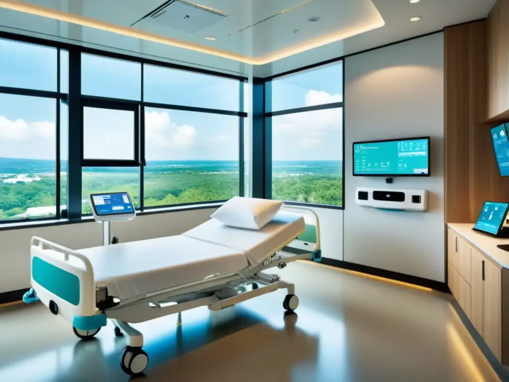 Una habitación de hospital moderna con tecnología de automatización basada en IoT integrada de forma sutil